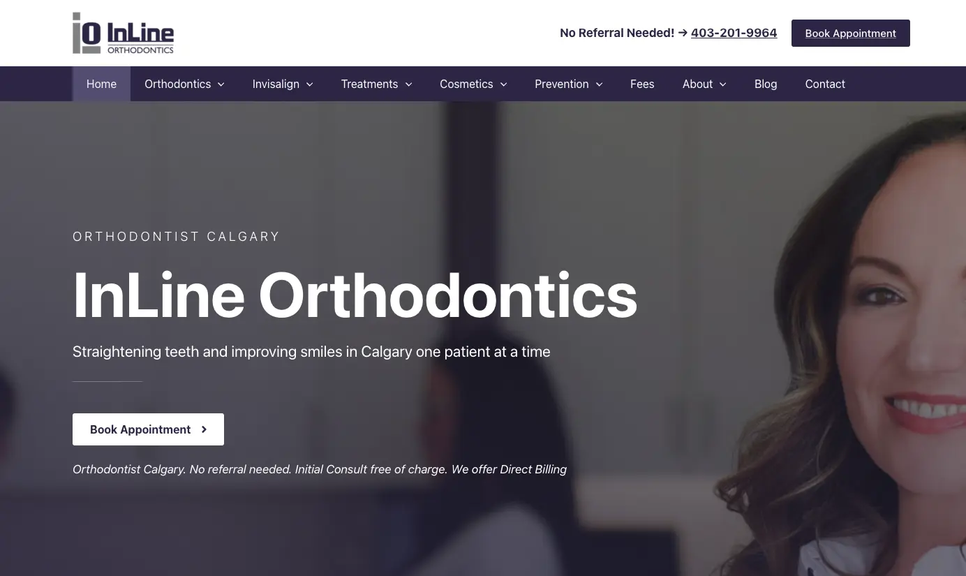 Inline Orthodontics website homepage screenshot