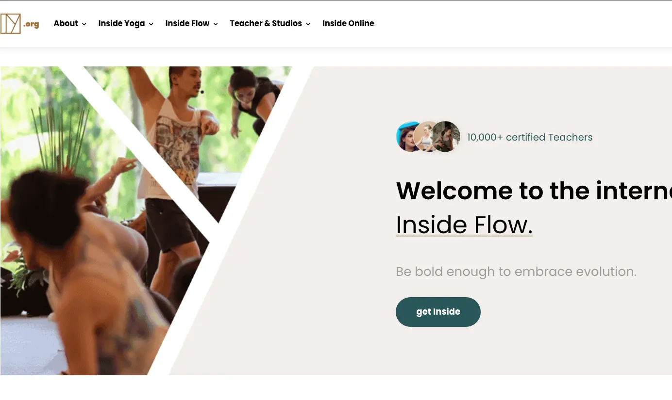 Inside Yoga website homepage screenshot