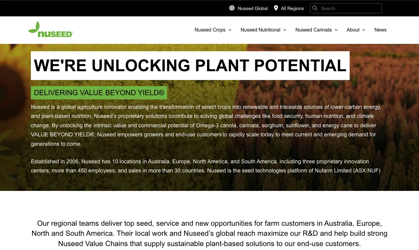Nuseed website homepage screenshot