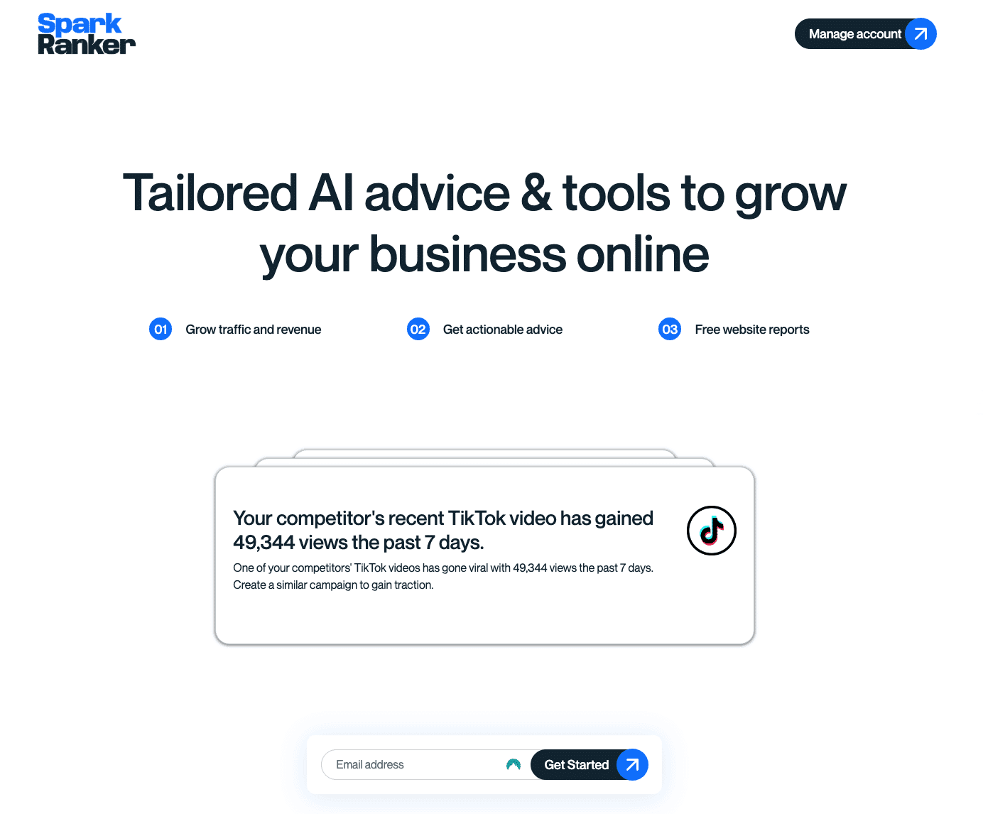 SparkRanker website homepage screenshot